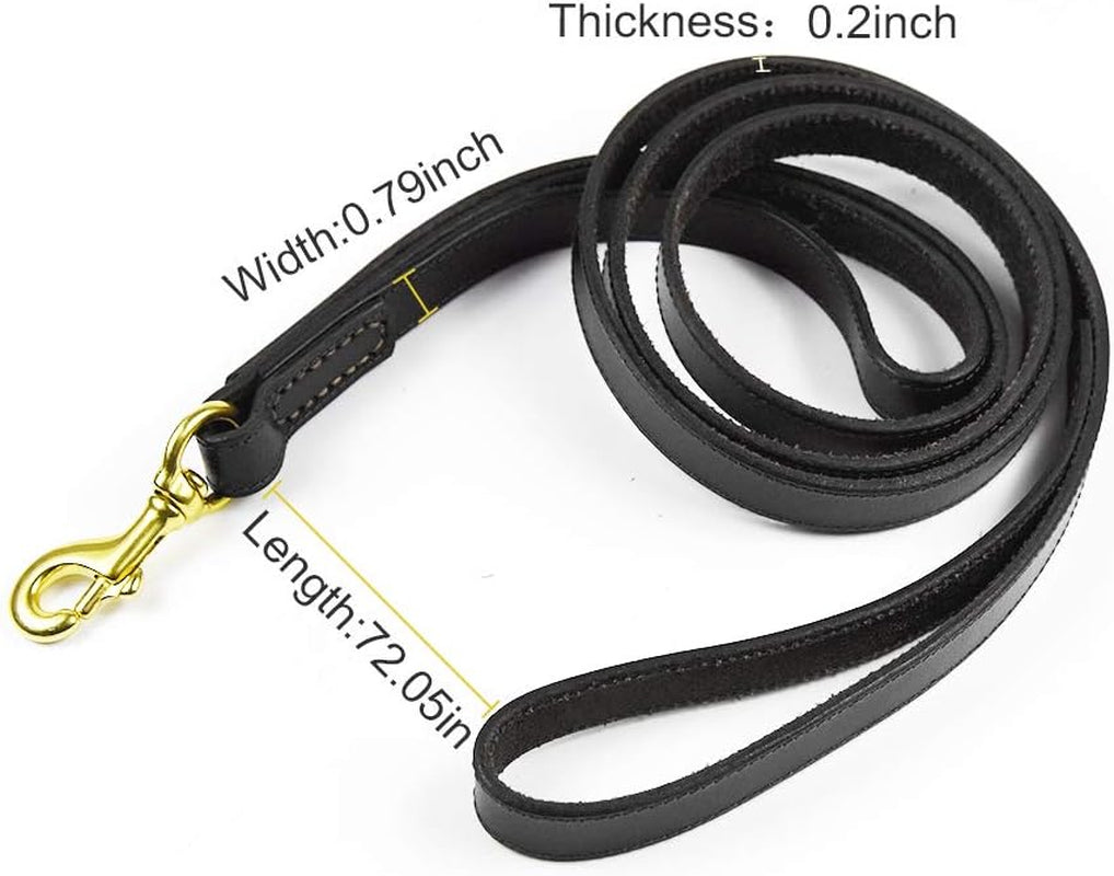 Leather Dog Leash, Genuine Leather 2 Handle Leash Heavy Duty Durable for Pet Walking and Training for Large Medium Small Dog 72X0.8 Inch (Black)