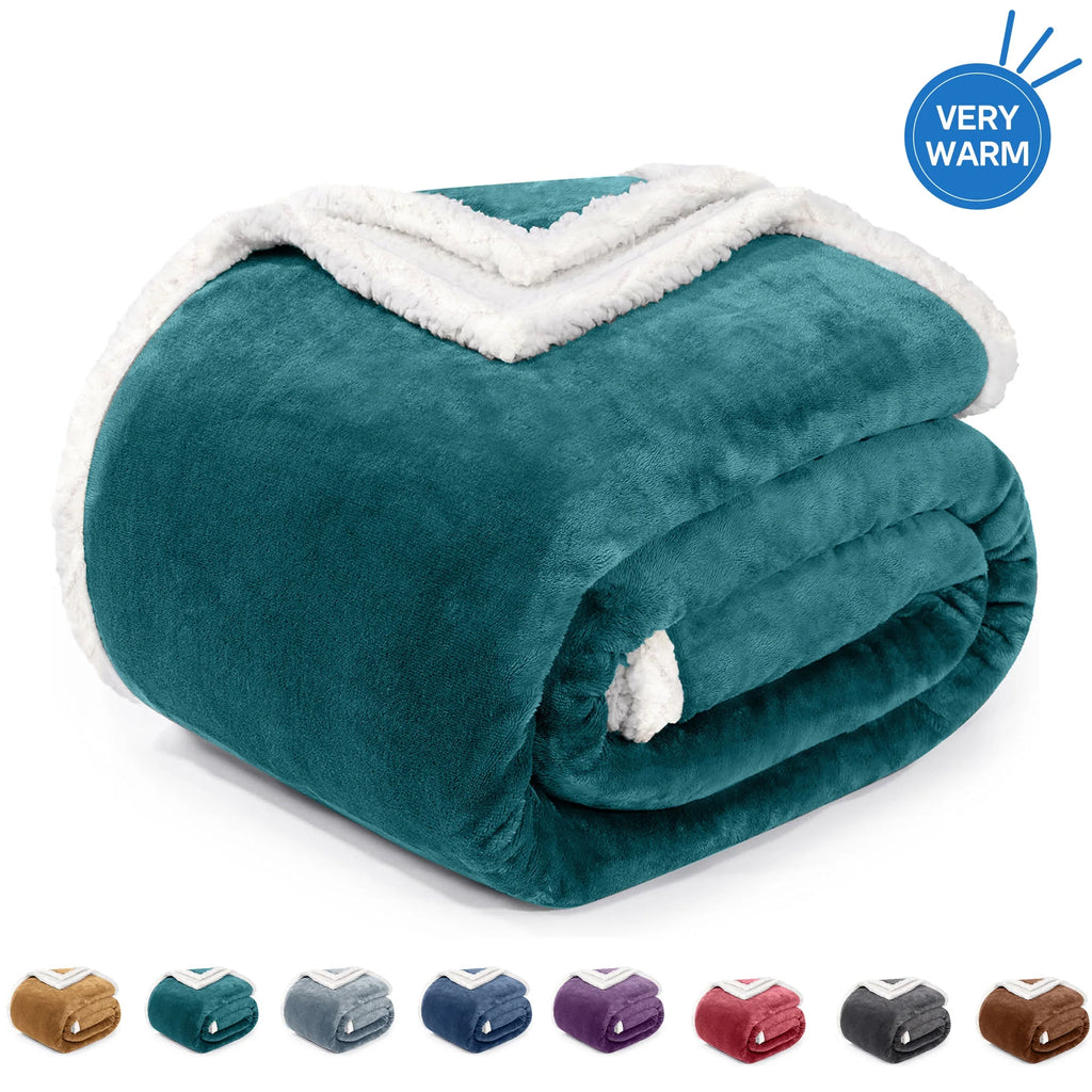 Sherpa Throw Blanket for Couch Sofa - Fuzzy Soft Cozy Blanket for Bed, Fleece Thick Warm Blanket for Winter, Dark Green Fall Winter Twin Blanket, 71X80 Inches