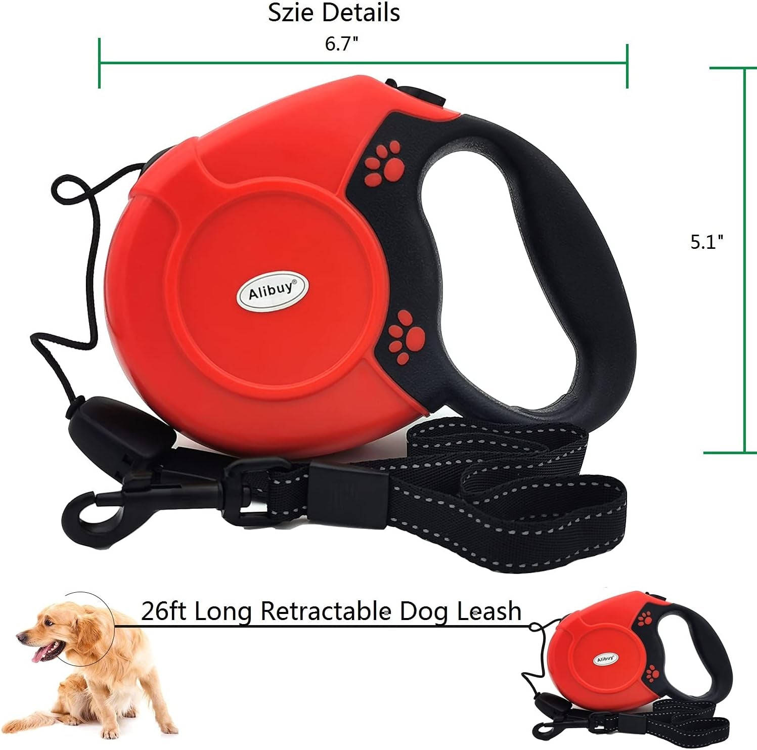 Retractable Dog Leash 26Ft 360° Tangle-Free Walking Pet Leashes with Non-Slip Handle for Small Medium Large Dogs,Up to 110 Lbs Red