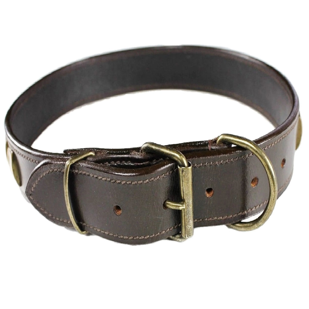 Genuine Real LEATHER Heavy Duty Dog Collar for Medium LARGE Pet Rivet Bronze Sz XXXL (NECK 19" - 24")