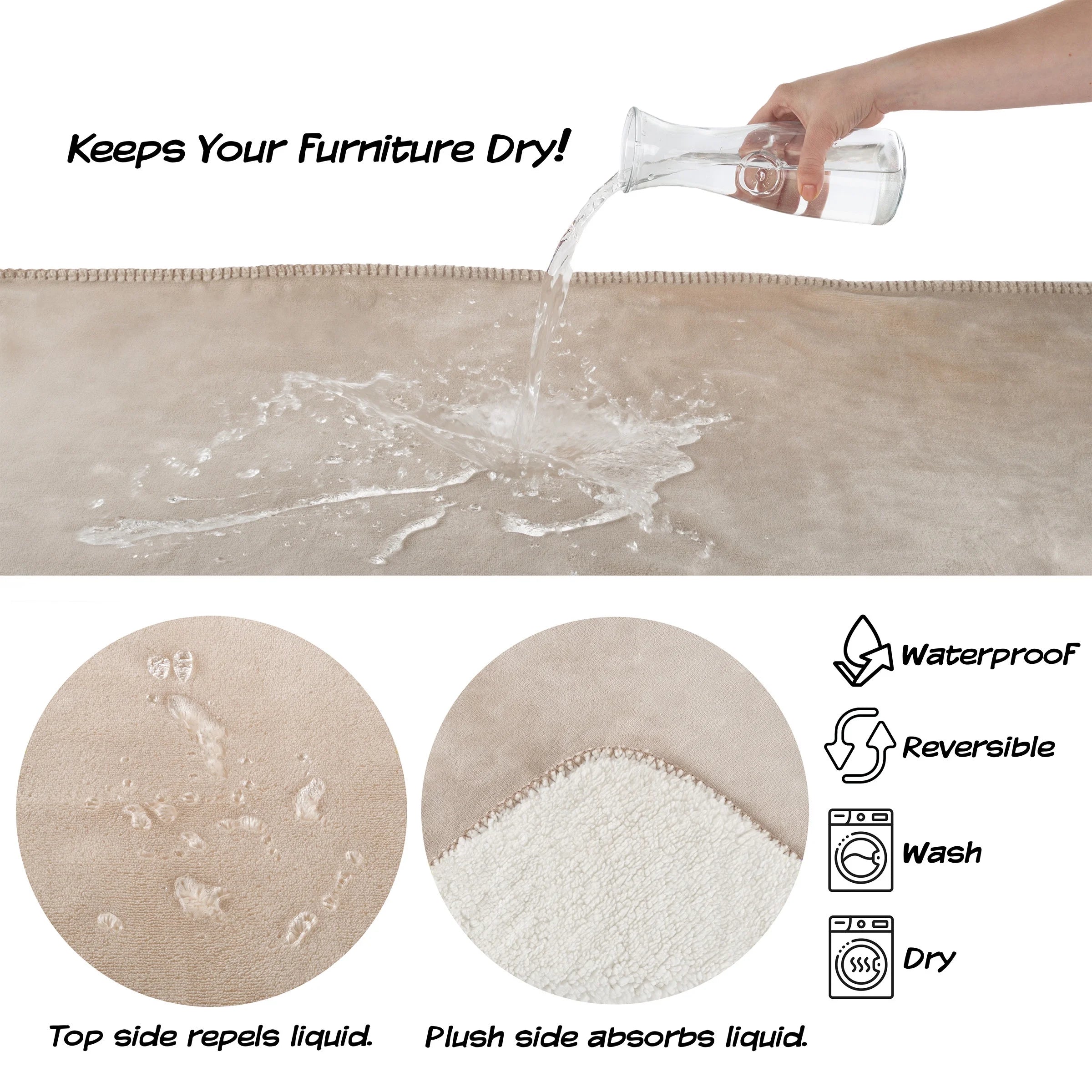 30X40-Inch Reversible Sherpa Fleece Waterproof Dog Blanket (Tan)