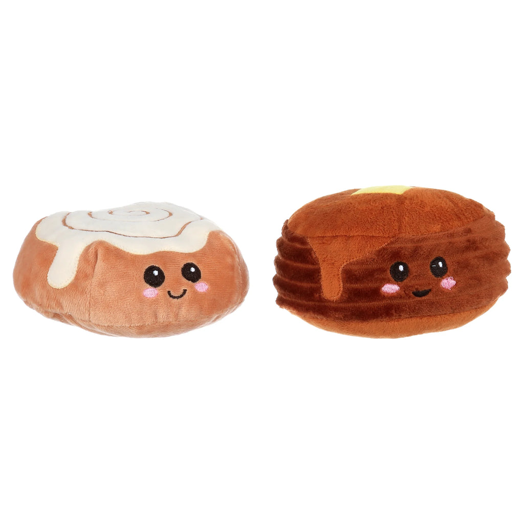 Plush Pet Toys - 2 Pack Cinnamon Roll and Pancake Dog Toys - Brown