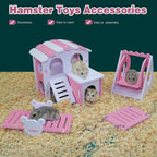 Wooden Hamster Play Toys Set Hamster House Boredom Breaker Activity Toy DIY Hamster Cage Accessories for Small Pets