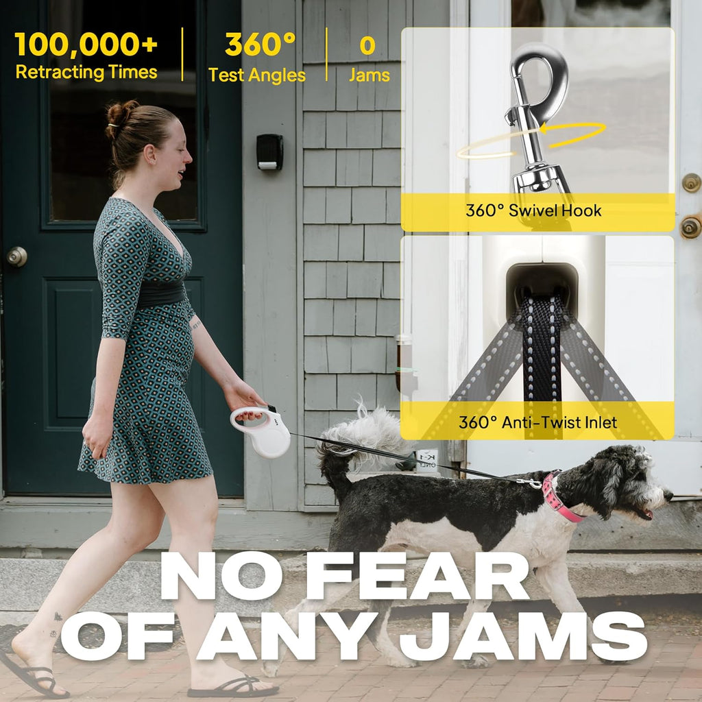 Retractable Dog Leash X-Small Breed, 10 Ft Durable Pet Walking Leash for Extra Small Dogs/Cats/Small Animals up to 18 Lbs, 360° Tangle Free, White