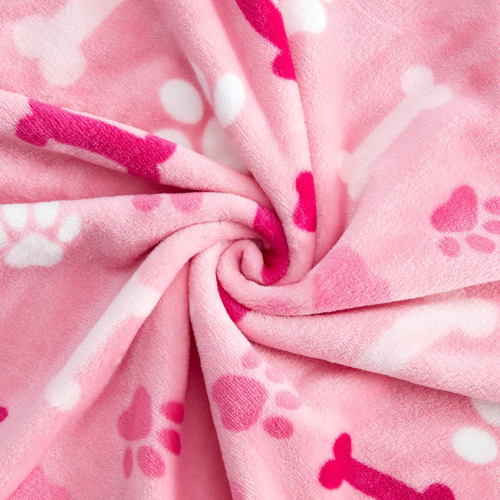 Luxurious Dog Blanket, 350 GSM Super Fuzzy Microplush Fleece Pet Blankets for Small Medium Large Dogs and Cats, Pink Paw and Bone, 40" X 32"
