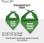 Unisex Dog Bandanas Funny with Printed 'Trouble Maker' Word - Tie-On Adjustable Polyester Dog Scarf for Small Dogs - Washable Triangle Dog Bib - Green Handkerchief for Pets - S