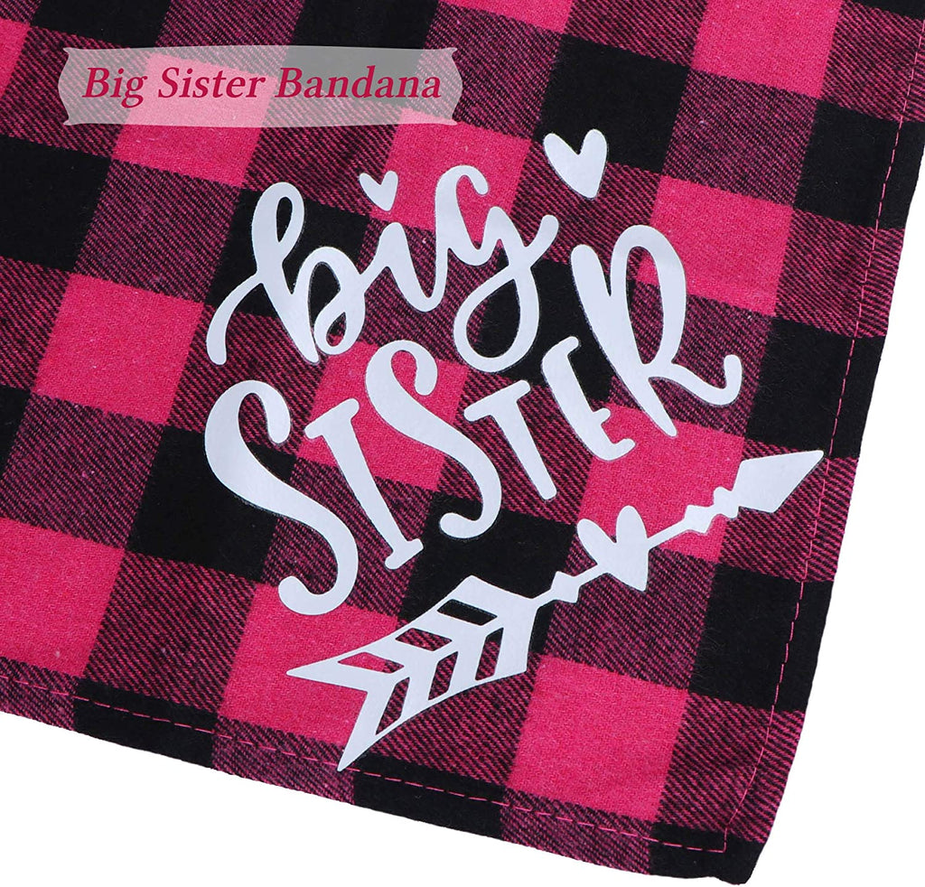 Big Sister Plaid Dog Bandana, Pregnancy Announcement Plaid Dog Bandana, Gender Reveal Photo Prop, Pet Scarf Accessories, Pet Scarves for Dogs (Pink)