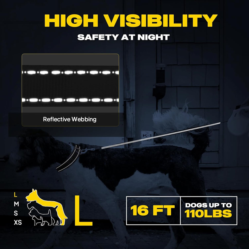 Retractable Dog Leash Large Breed, Heavy Duty 16 Ft Dog Walking Leash for Large Dogs up to 110 Lbs, 360° Tangle Free, White