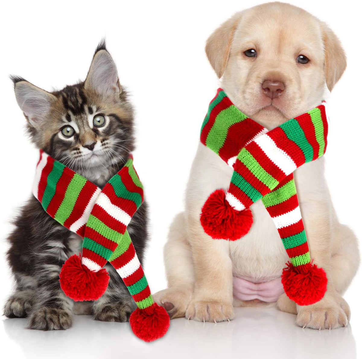 2 Pieces Christmas Striped Knitted Dog Scarf Winter Dog Neck Warmer Costume Xmas Holiday Pet Bandana Cat Puppy Scarf Accessories