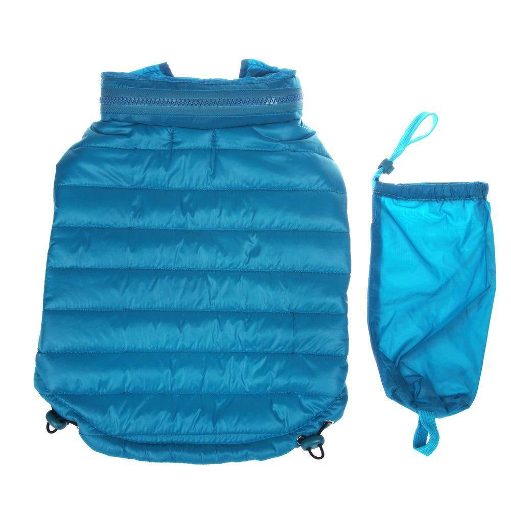Small Ocean Blue Lightweight Adjustable Sporty Avalanche Dog Coat with Removable Pop Out Collared Hood
