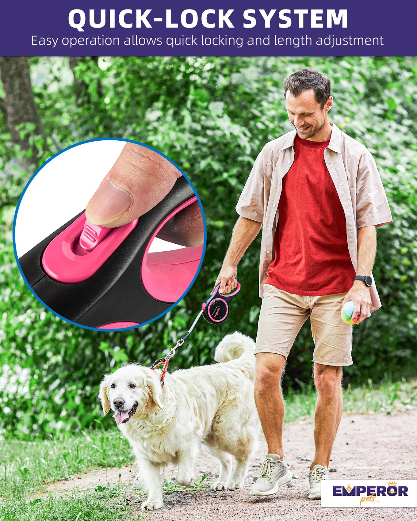 Retractable Dog Leash, 26 Ft, Large, Pink, for Dogs up to 110 Lbs -PK26