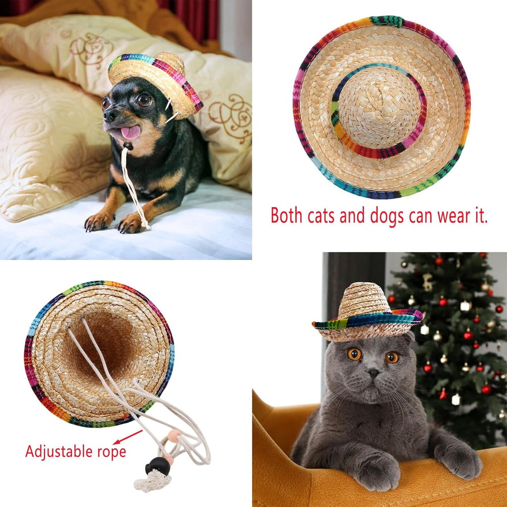 Pet Straw Hat Funny Mexican Sombrero Cap Party Decorations Cinco De Mayo Pet Hats for Small Pets/Puppy/Cat
