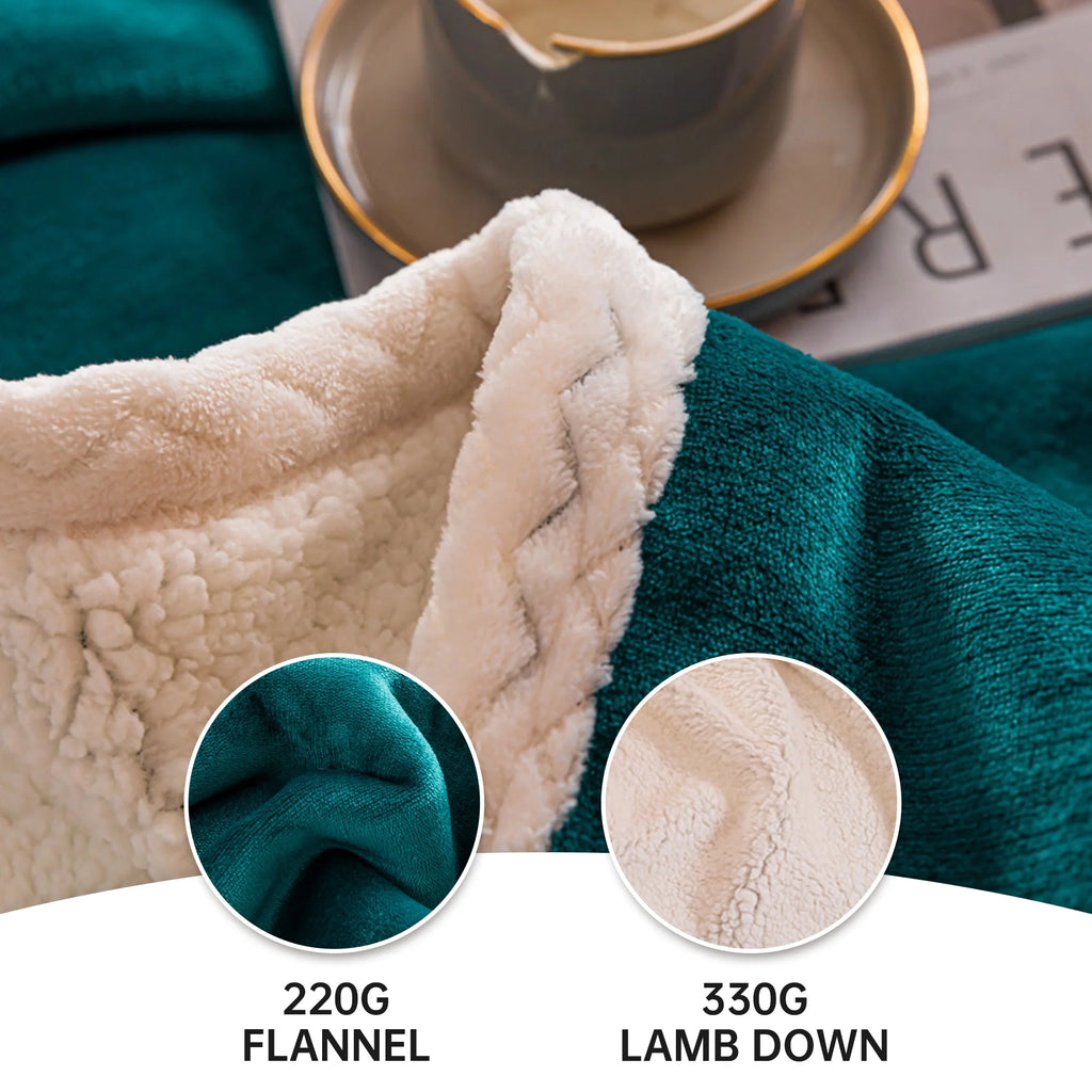 Sherpa Throw Blanket for Couch Sofa - Fuzzy Soft Cozy Blanket for Bed, Fleece Thick Warm Blanket for Winter, Dark Green Fall Winter Twin Blanket, 71X80 Inches