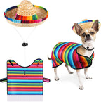 Dog Sombrero Hat Pet Serape Poncho Costume Funny Dog Multicolor Adjustable Mexican Straw Hat Chihuahua Clothes(Small)