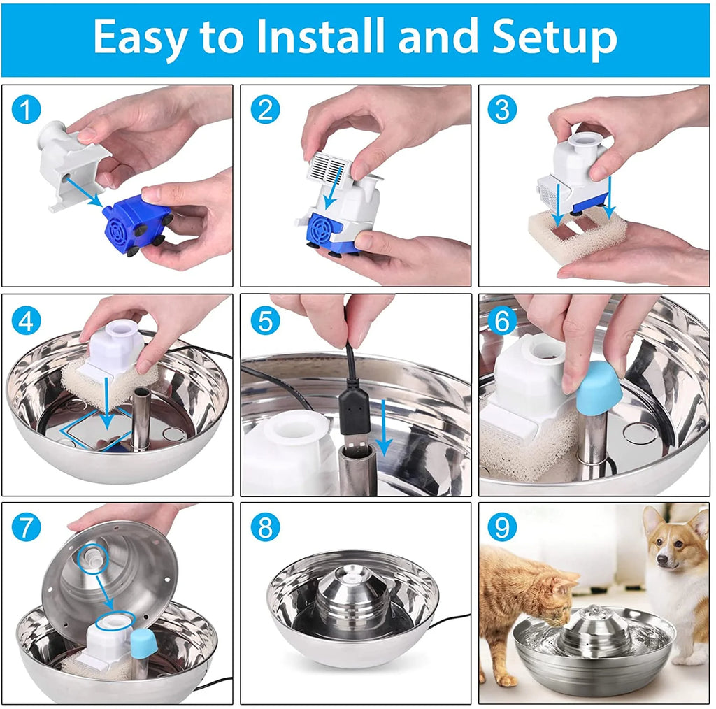 360°Automatic Cat Water Dispenser , 67Oz/2L Silent Pet Drinking Fountain with 5 Filter for Dogs, Cats, Small Animals