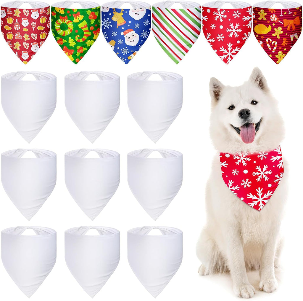 6 Pieces Sublimation Dog Bandana Heat Transfer Dog Bandana Christmas Santa Snowflakes Triangle Scarf Polyester Pet Bandana DIY Christmas Costume for Dogs Puppy