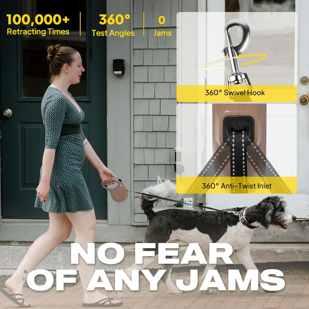 Retractable Dog Leash X-Small Breed, 10 Ft Durable Pet Walking Leash for Extra Small Dogs/Cats/Small Animals up to 18Lbs, 360° Tangle Free, Coffee/Brown