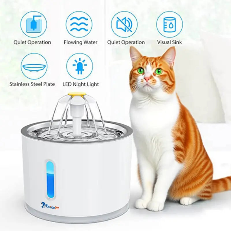 Ultra-Quiet Pet Water Fountain (<30Db) | 2.4L Cat Water Dispenser with Triple Filtration & LED Indicator