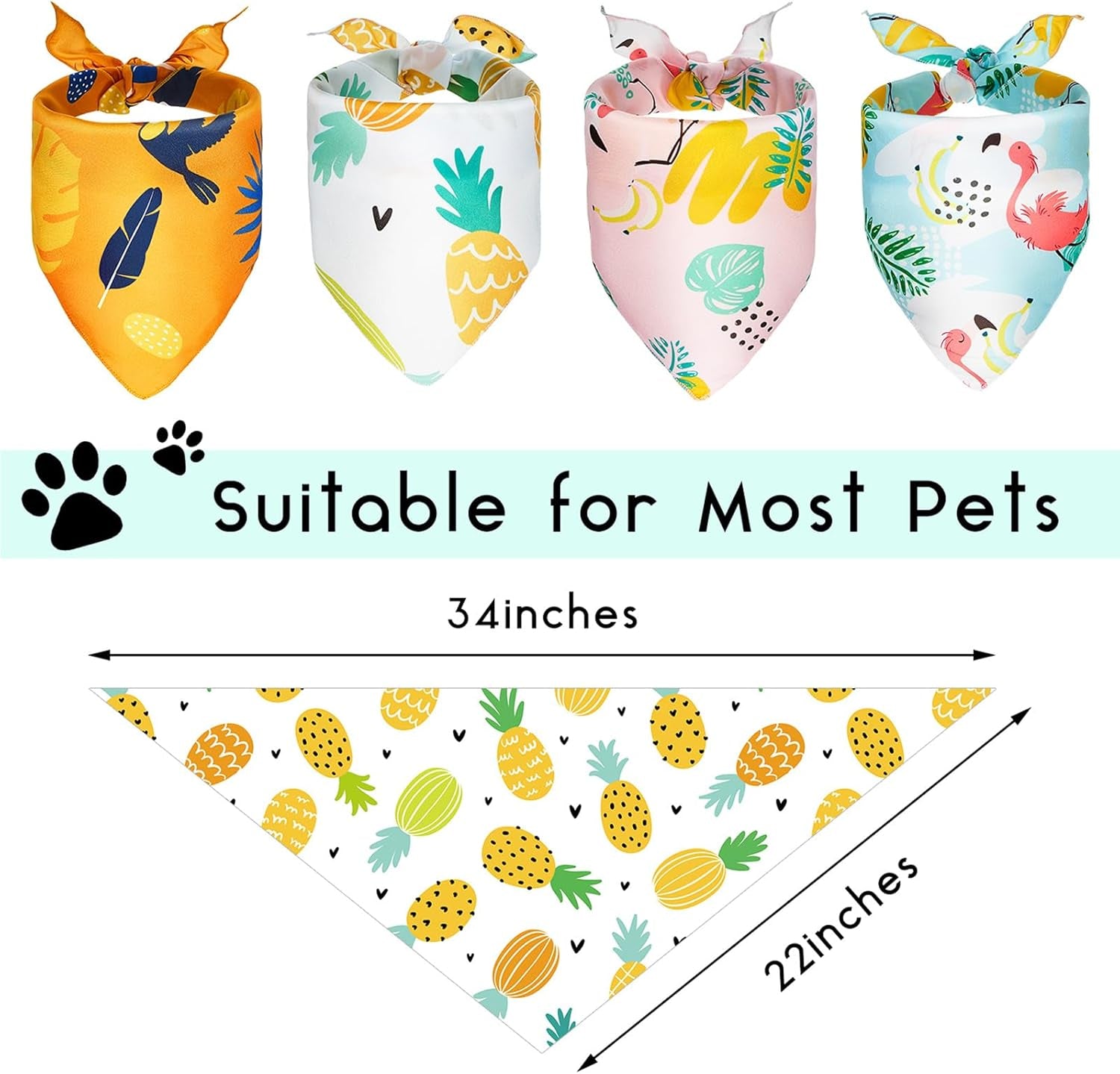 8 Pieces Summer Pet Bandanas Triangle Dog Bandana Hawaiian Dog Scarf Triangle Bibs Adjustable Rainforest Fruit Flamingo Style for Small Large Pet(L)