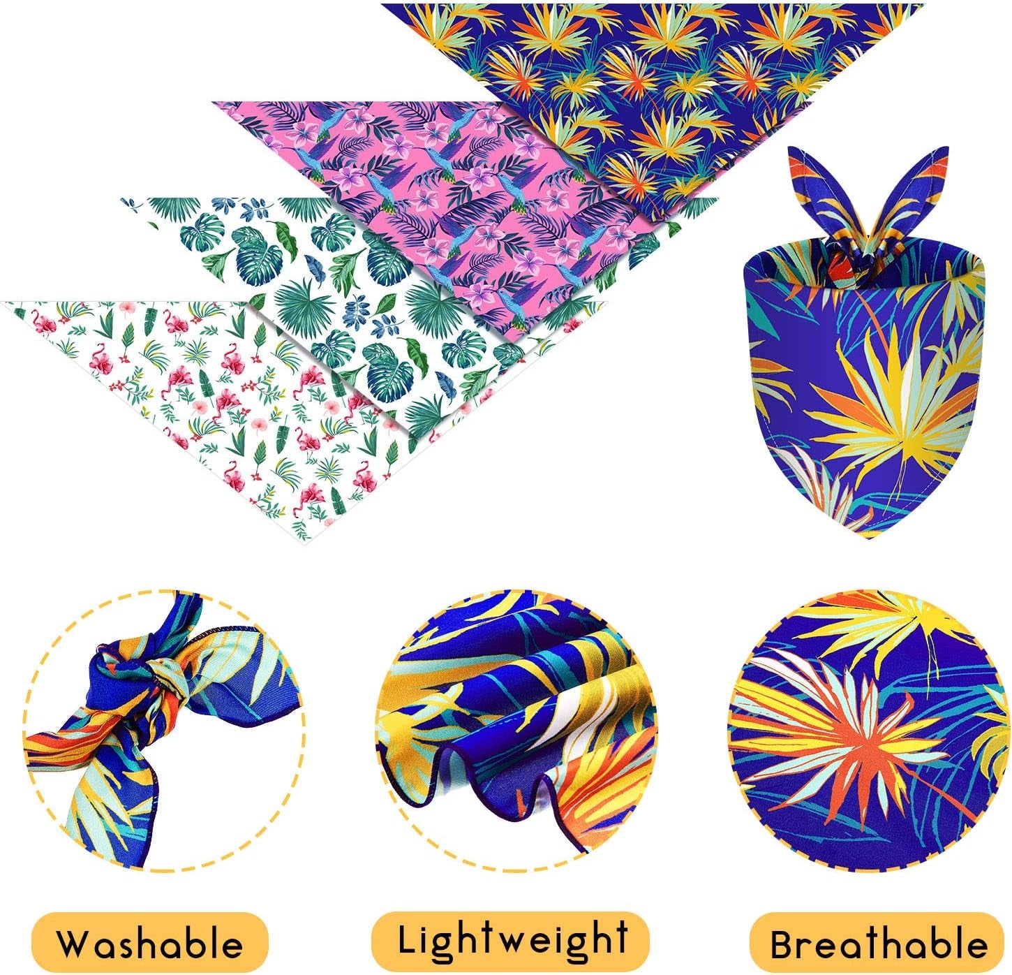 8 Pieces Summer Pet Bandanas Triangle Dog Bandana Hawaiian Dog Scarf Triangle Bibs Adjustable Rainforest Fruit Flamingo Style for Small Large Pet(L)