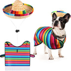 Dog Sombrero Hat Pet Serape Poncho Costume Funny Dog Multicolor Adjustable Mexican Straw Hat Chihuahua Clothes(Medium)