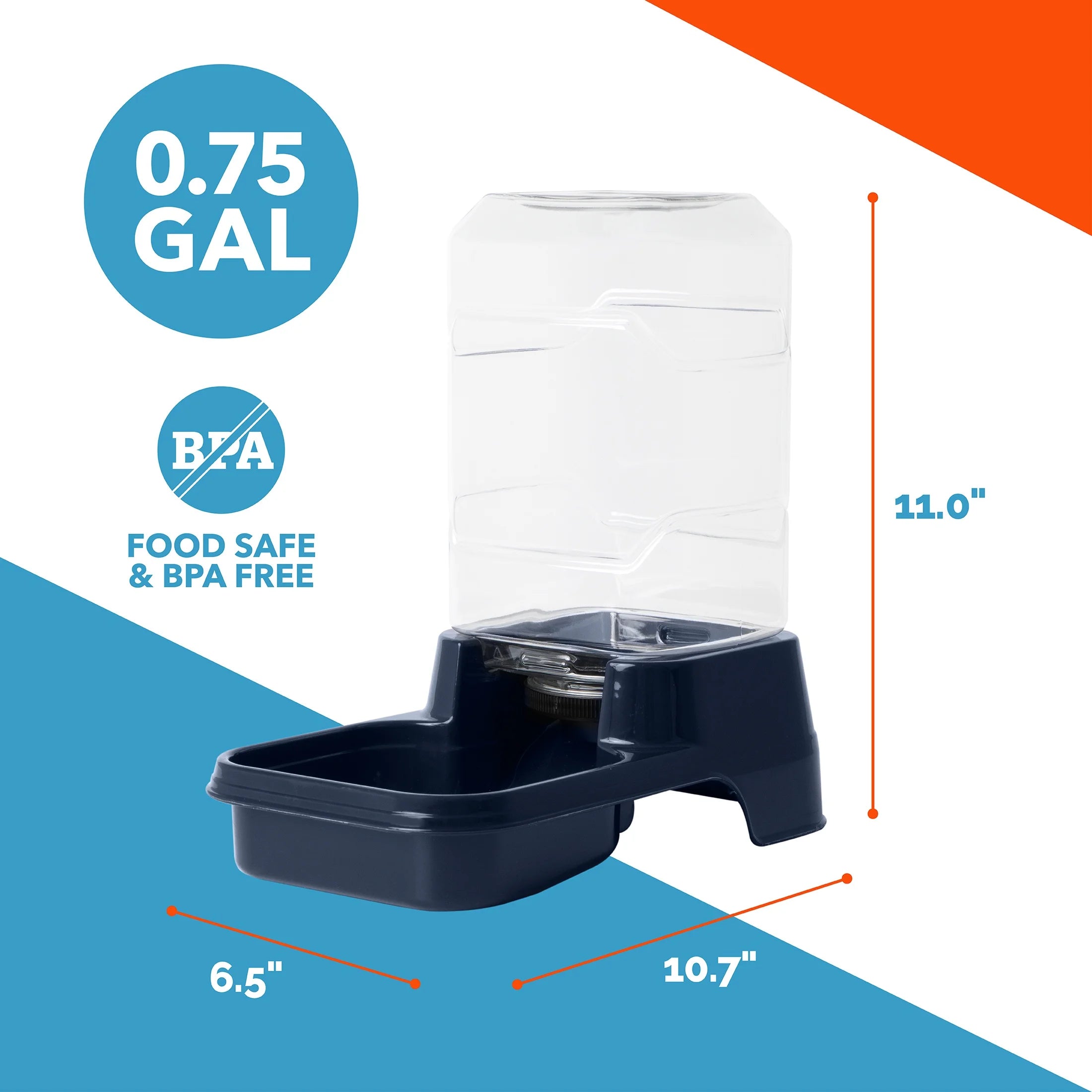 (4 Pack)  Gravity Pet Waterer for Dogs and Cats, Small, Navy, 0.75 Gallons