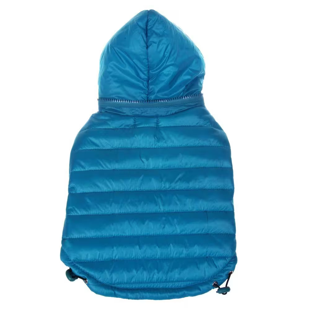 Small Ocean Blue Lightweight Adjustable Sporty Avalanche Dog Coat with Removable Pop Out Collared Hood