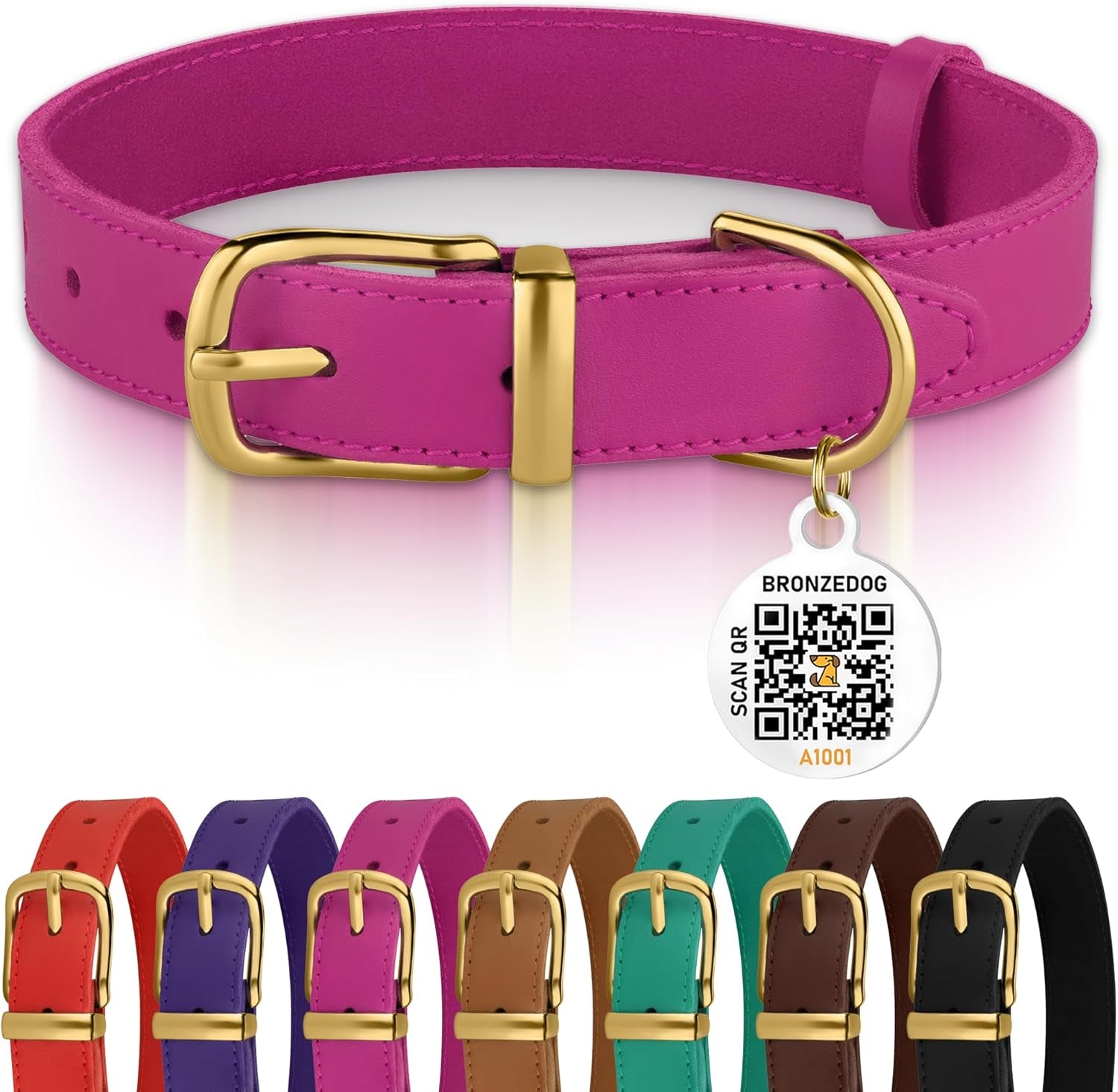 Leather Dog Collar with Metal Buckle Durable Basic Pet Collars for Small Medium Large Dogs (13-16 Inch (Pack of 1), Pink & Gold Buckle)
