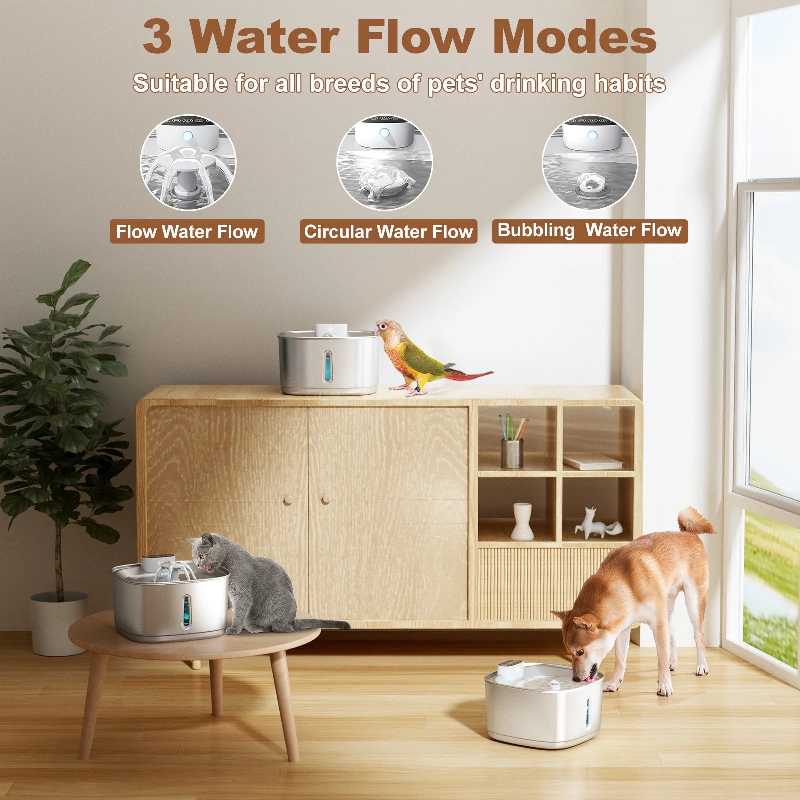 Wireless Cat Water Fountain Battery Operated, 108Oz/3.2L Automatic Pet Fountain for Dogs Cats Drinking Indoor, 8 Filters