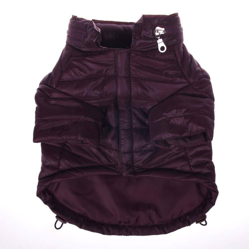 Small Dark Cocoa Lightweight Adjustable Sporty Avalanche Dog Coat with Removable Pop Out Collared Hood