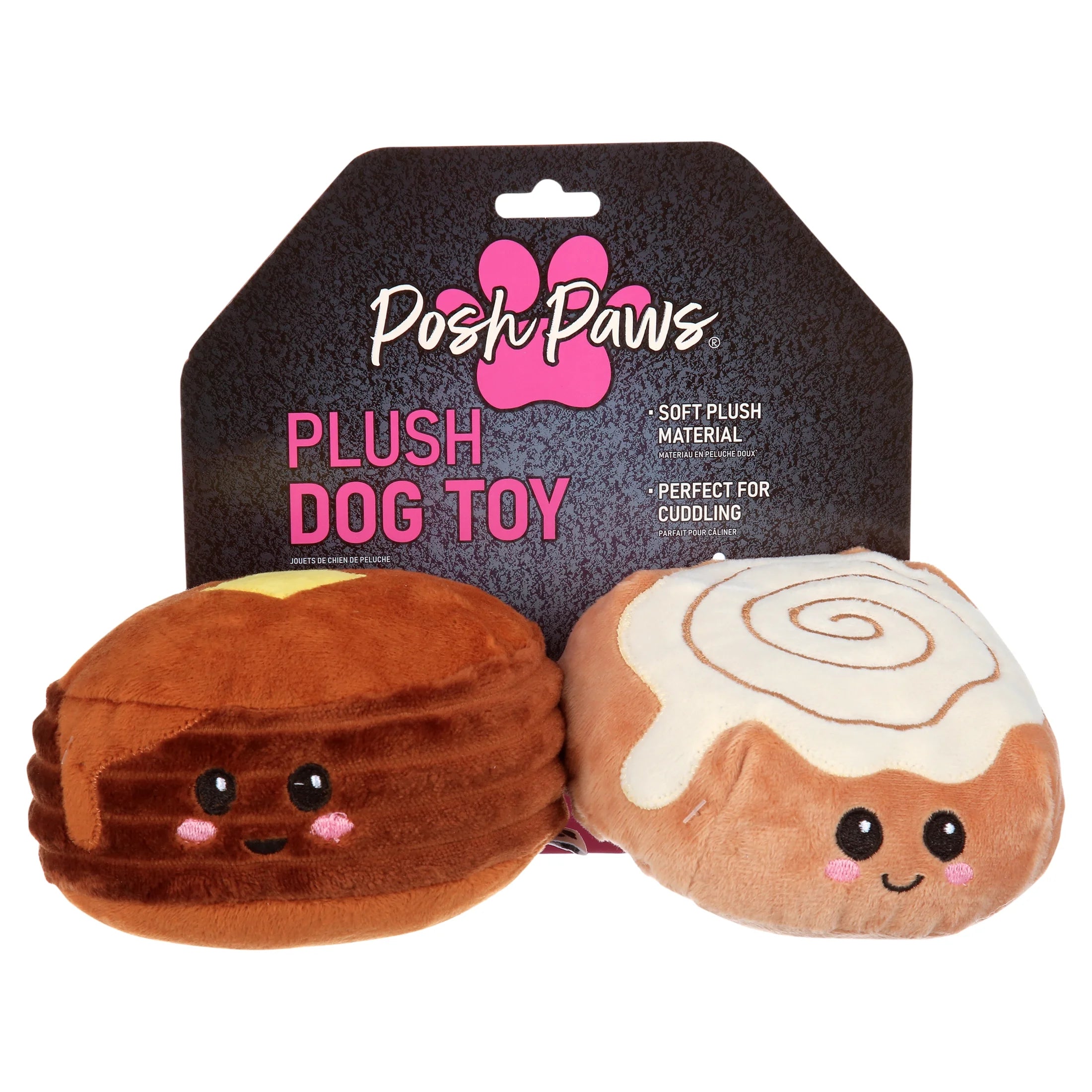 Plush Pet Toys - 2 Pack Cinnamon Roll and Pancake Dog Toys - Brown