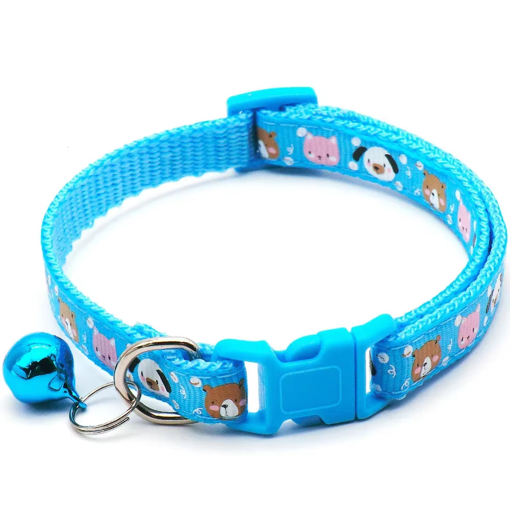New Fashion Pet Dog Collar Colorful Pattern Dog Bear Cute Bell Adjustable Collars for Dog Cats Puppy DIY Pet Accessories