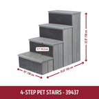 4-Step Foldable Velour Pet Stairs with Storage, Gray