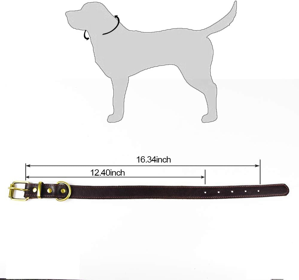 Leather Dog Collar Genuine Leather Alloy Hardware D-Ring Pet Collars for Medium Large and Small Dogs Cats Brown