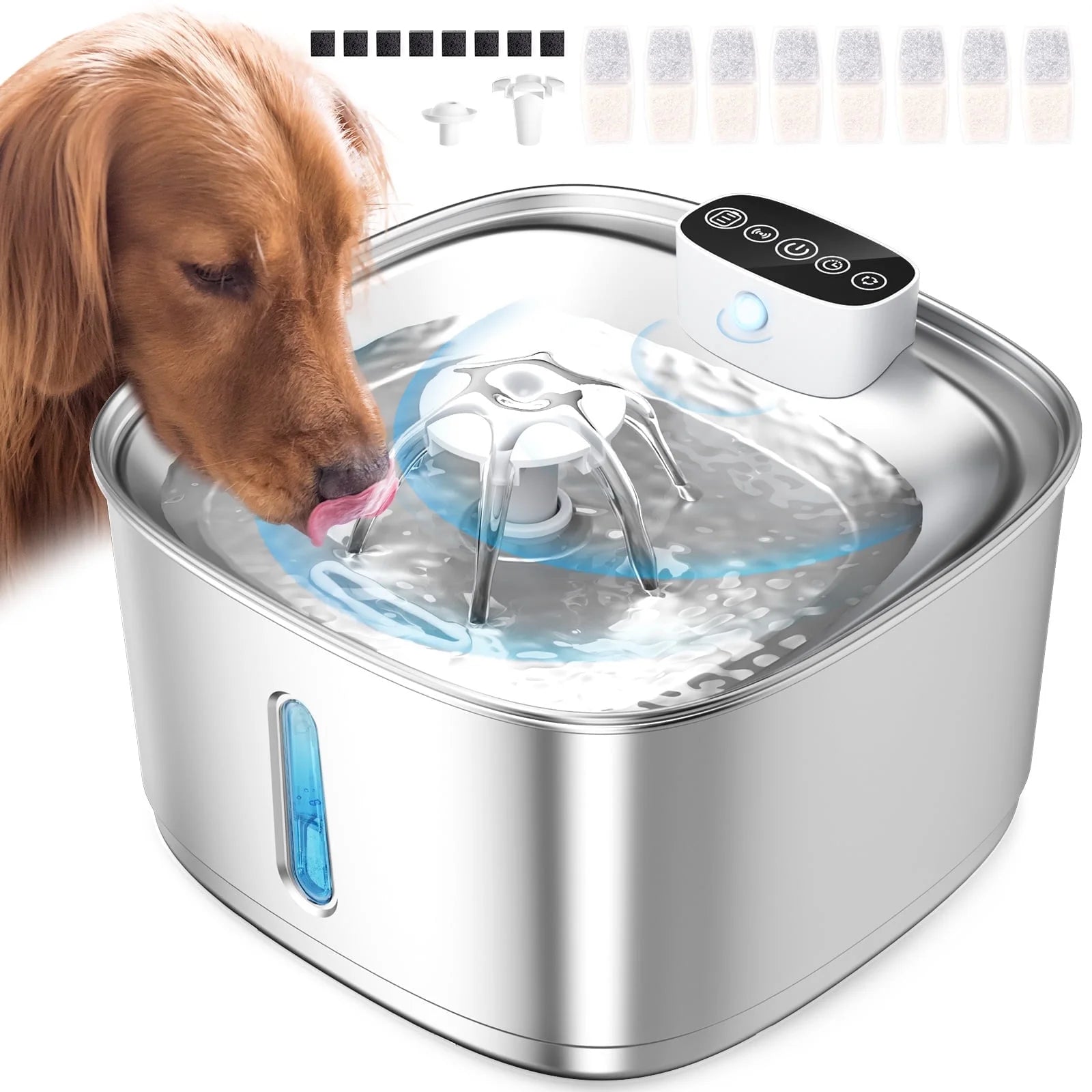 Wireless Cat Water Fountain Battery Operated, 108Oz/3.2L Automatic Pet Fountain for Dogs Cats Drinking Indoor, 8 Filters
