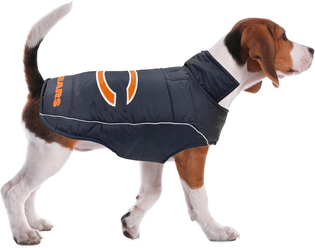 NFL Chicago Bears Puffer Vest for Dogs & Cats, Size Medium. Warm, Cozy, and Waterproof Dog Coat, for Small and Large Dogs/Cats. Best NFL Licensed PET Warming Sports Jacket