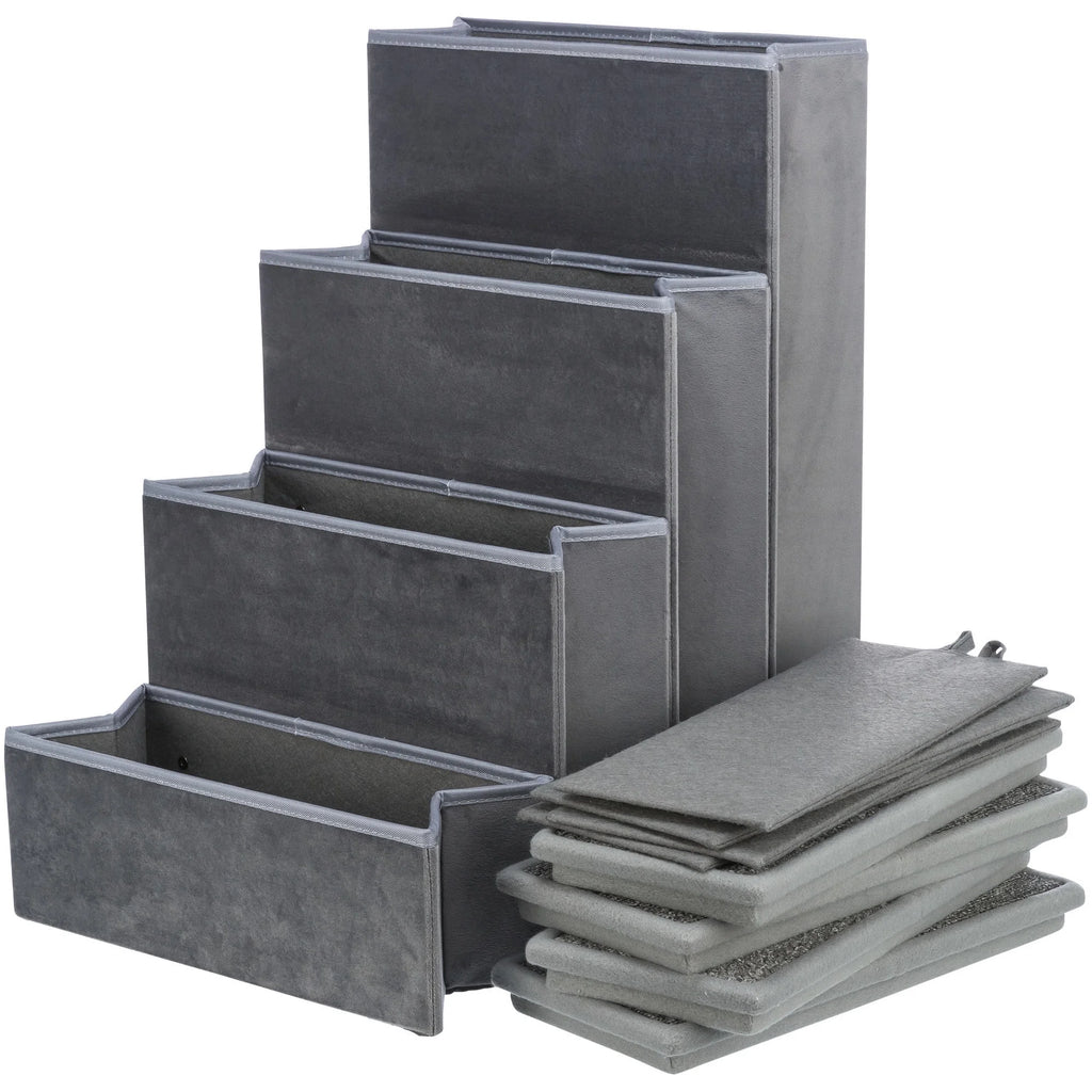 4-Step Foldable Velour Pet Stairs with Storage, Gray