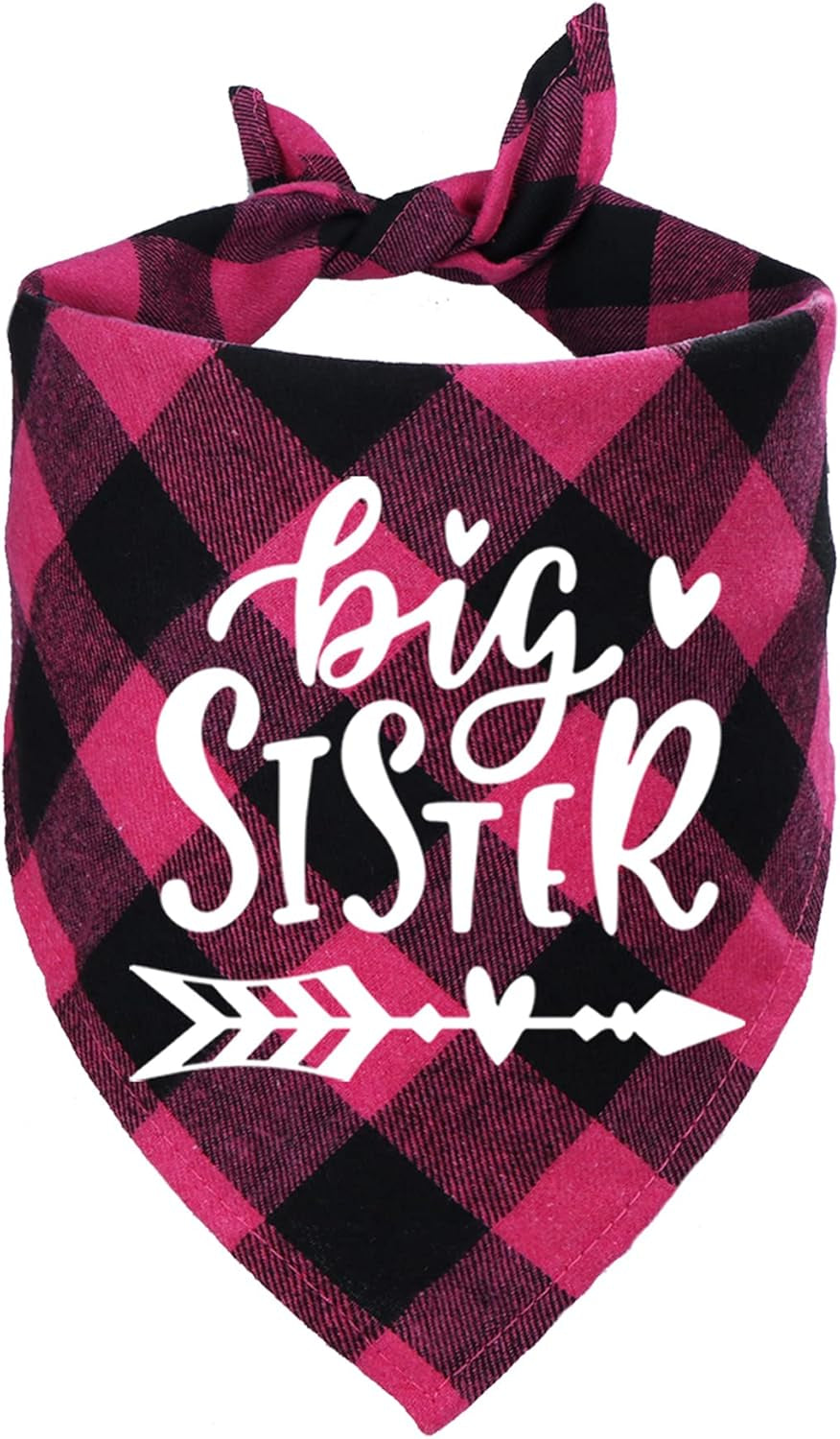 Big Sister Plaid Dog Bandana, Pregnancy Announcement Plaid Dog Bandana, Gender Reveal Photo Prop, Pet Scarf Accessories, Pet Scarves for Dogs (Pink)
