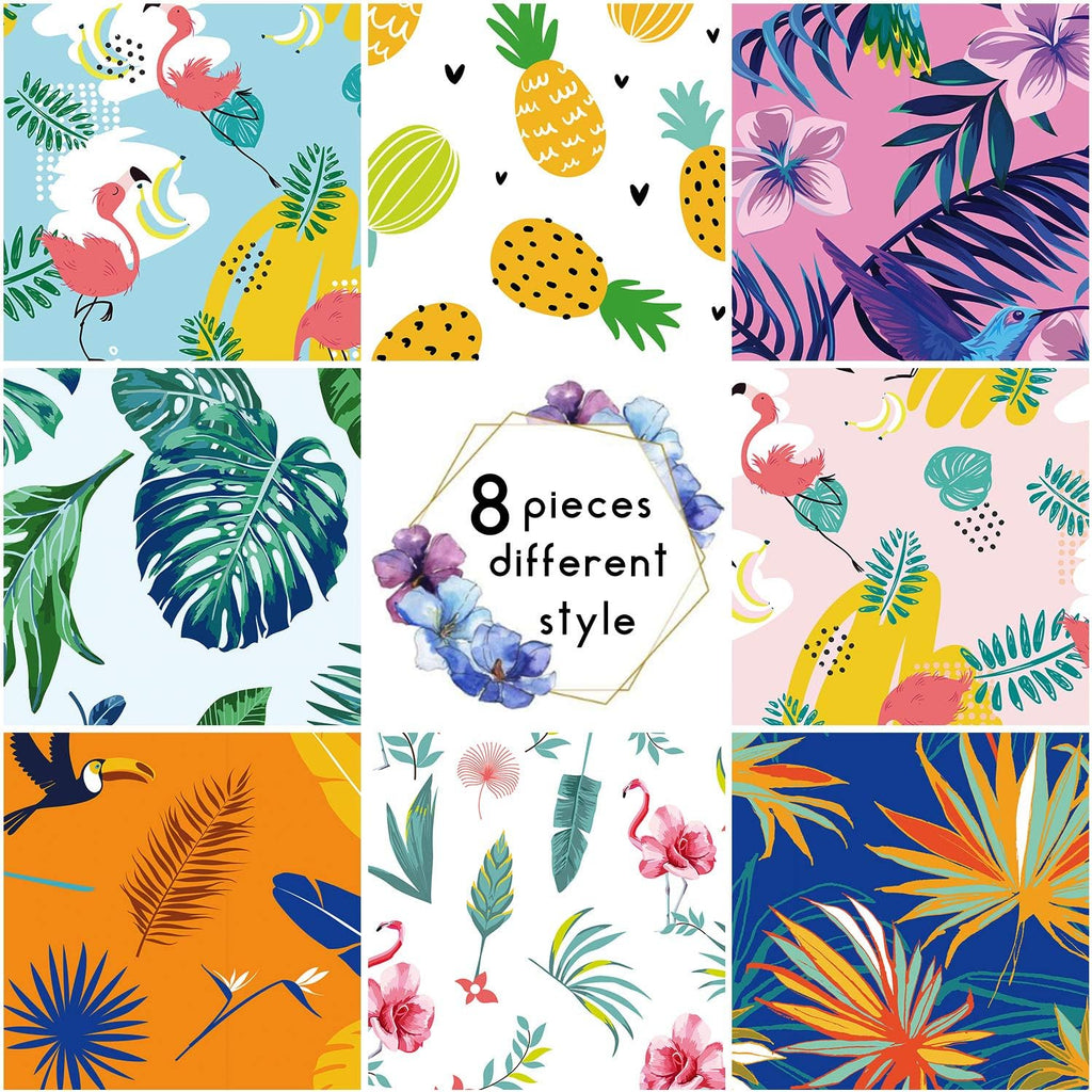 8 Pieces Summer Pet Bandanas Triangle Dog Bandana Hawaiian Dog Scarf Triangle Bibs Adjustable Rainforest Fruit Flamingo Style for Small Large Pet(L)