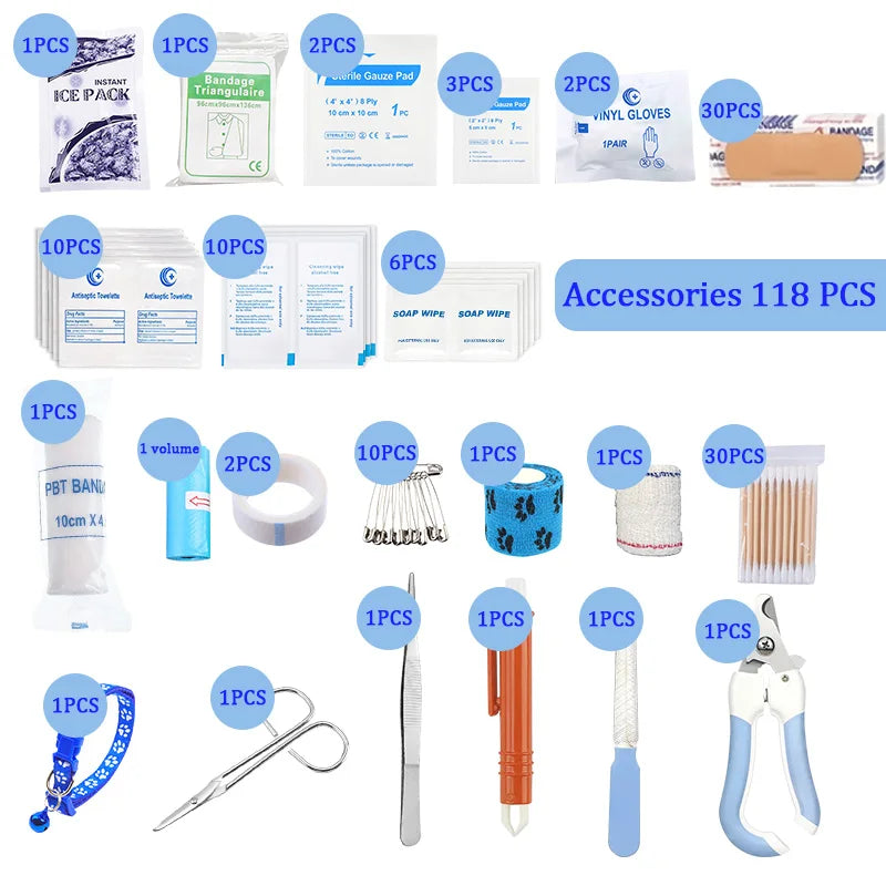 Pet First Aid Kit for Dog Cat 118pcs
