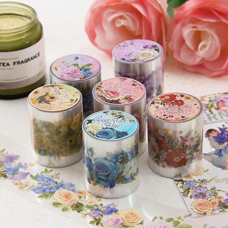 Journamm 50Mm*2M PET Flowers Tapes Sunflower Rose DIY Scrapbooking Art Collage Photo Album Waterproof Tapes Creative Stationery