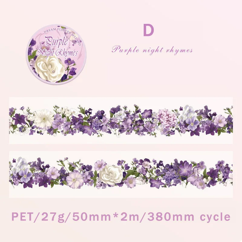 Journamm 50Mm*2M PET Flowers Tapes Sunflower Rose DIY Scrapbooking Art Collage Photo Album Waterproof Tapes Creative Stationery