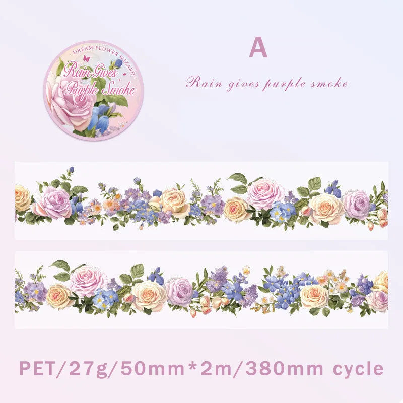 Journamm 50Mm*2M PET Flowers Tapes Sunflower Rose DIY Scrapbooking Art Collage Photo Album Waterproof Tapes Creative Stationery