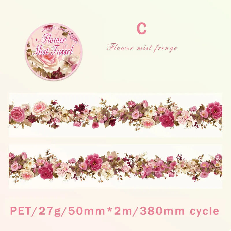 Journamm 50Mm*2M PET Flowers Tapes Sunflower Rose DIY Scrapbooking Art Collage Photo Album Waterproof Tapes Creative Stationery