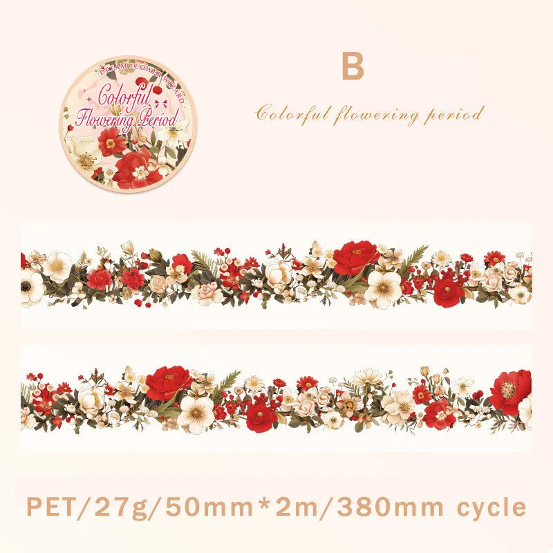 Journamm 50Mm*2M PET Flowers Tapes Sunflower Rose DIY Scrapbooking Art Collage Photo Album Waterproof Tapes Creative Stationery