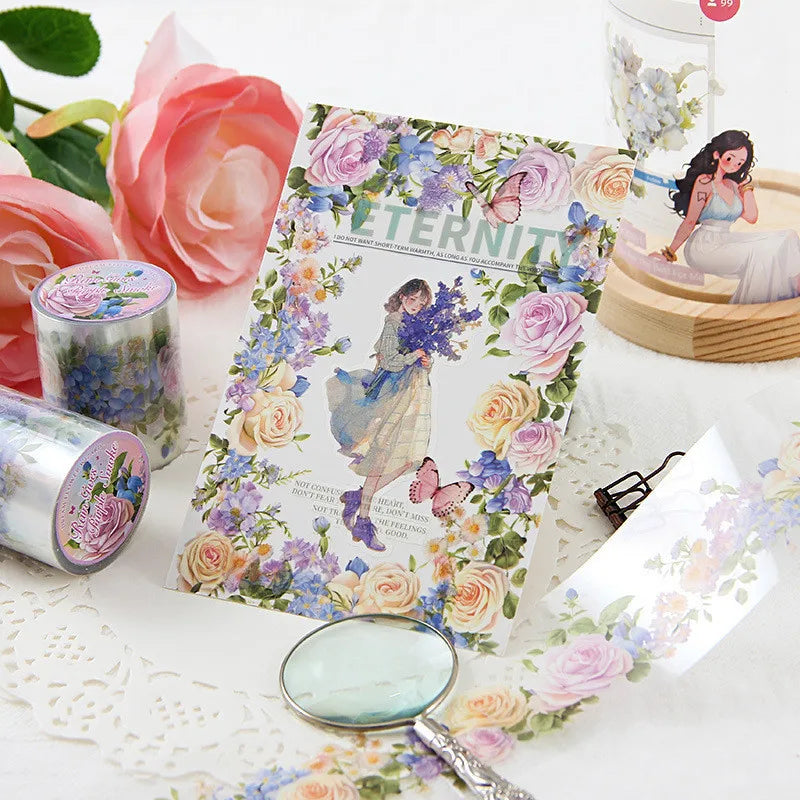 Journamm 50Mm*2M PET Flowers Tapes Sunflower Rose DIY Scrapbooking Art Collage Photo Album Waterproof Tapes Creative Stationery