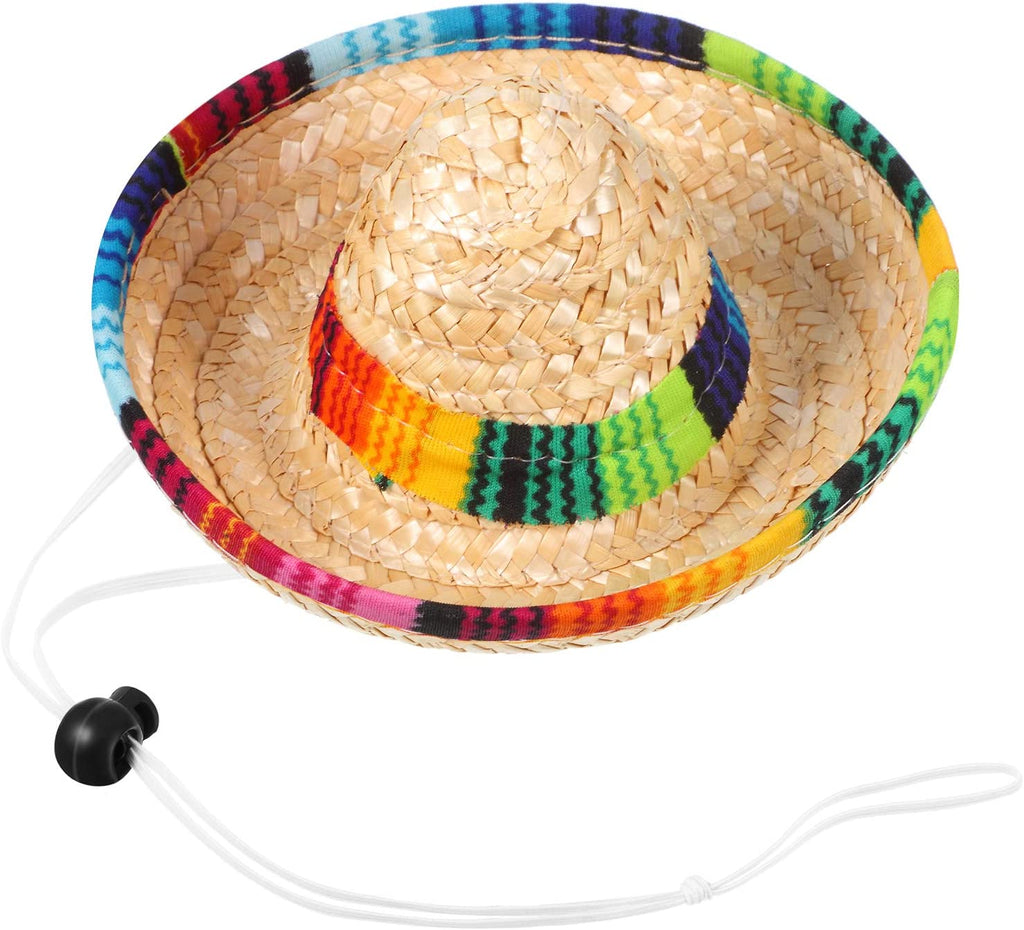 Dog Sombrero Hat Pet Serape Poncho Costume Funny Dog Multicolor Adjustable Mexican Straw Hat Chihuahua Clothes(Medium)