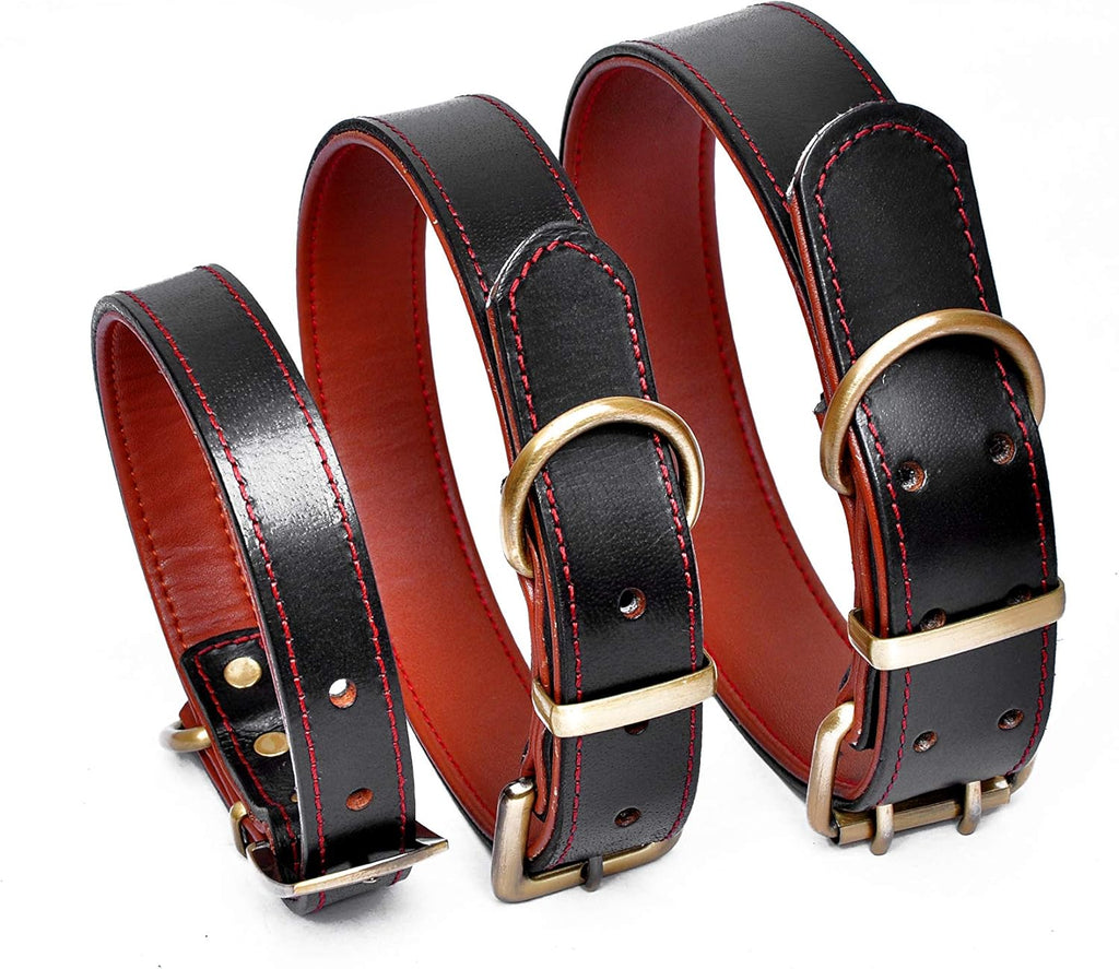 Leather Dog Collar Genuine Leather Alloy Hardware D-Ring Pet Collars for Medium Large and Small Dogs Cats