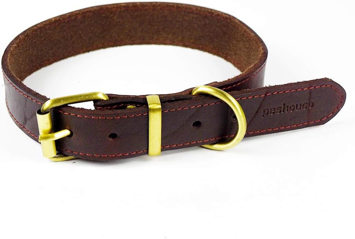Leather Dog Collar Genuine Leather Alloy Hardware D-Ring Pet Collars for Medium Large and Small Dogs Cats Brown