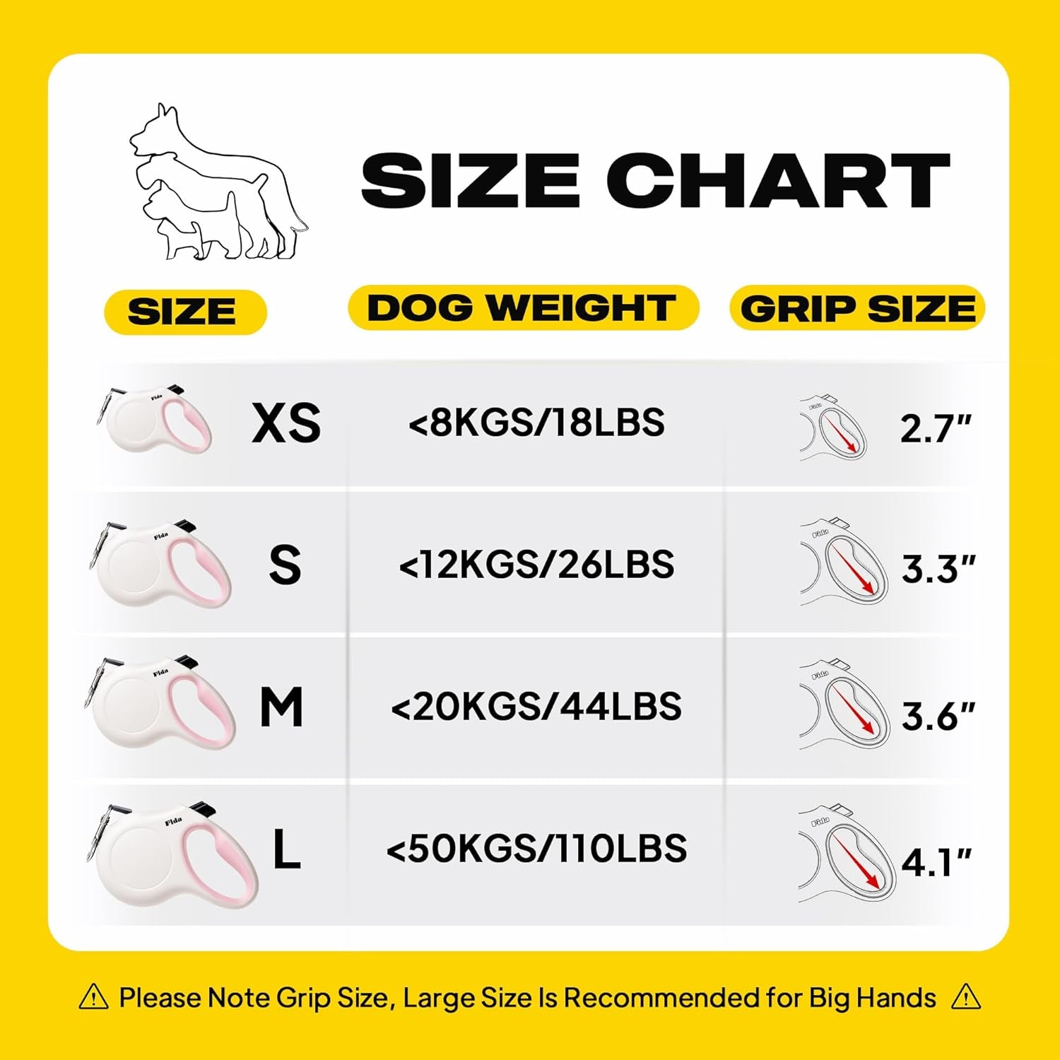 Retractable Dog Leash Large Breed, Heavy Duty 16 Ft Dog Walking Leash for Large Dogs up to 110 Lbs, 360° Tangle Free, White